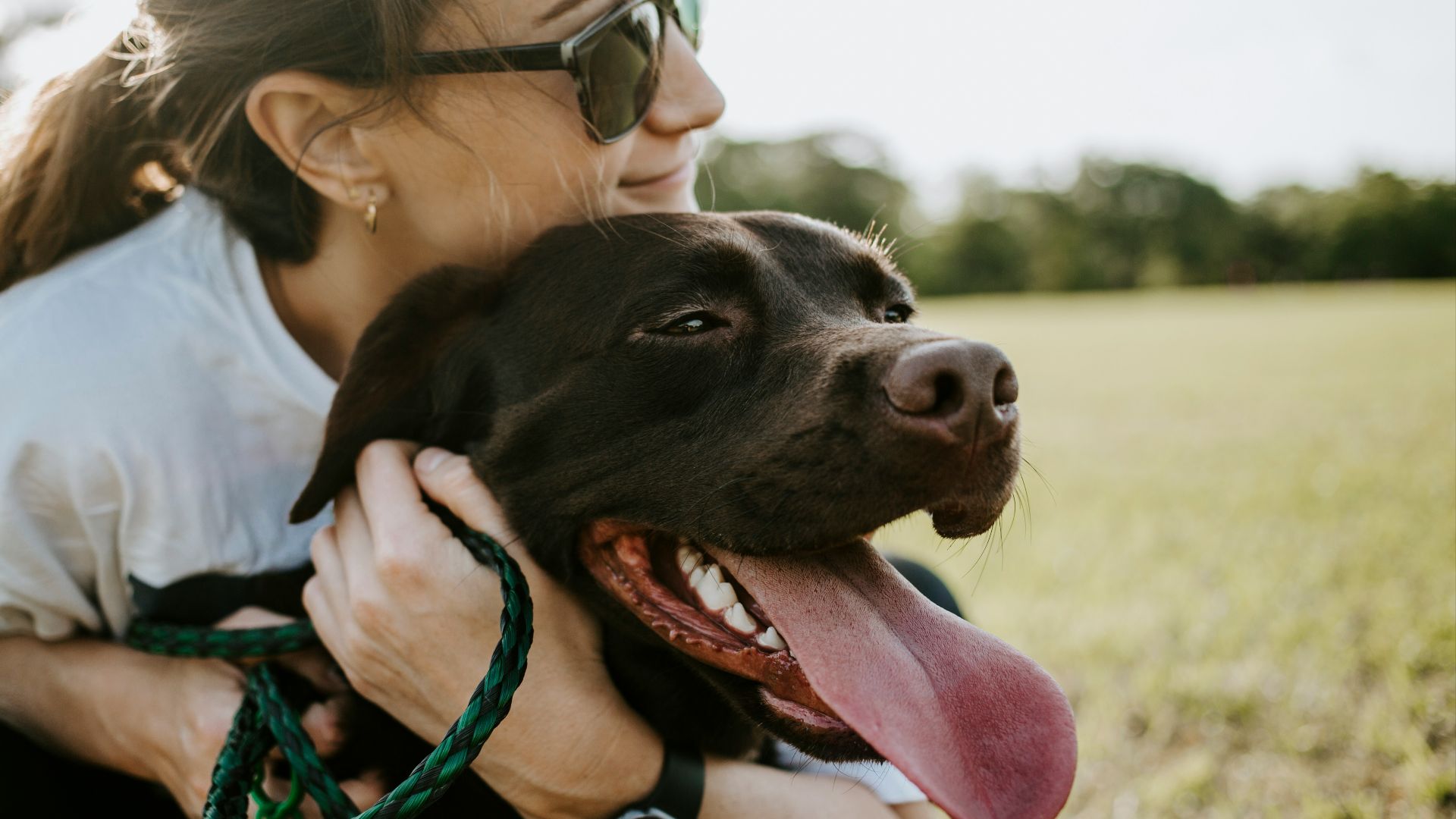woman hugging a dog