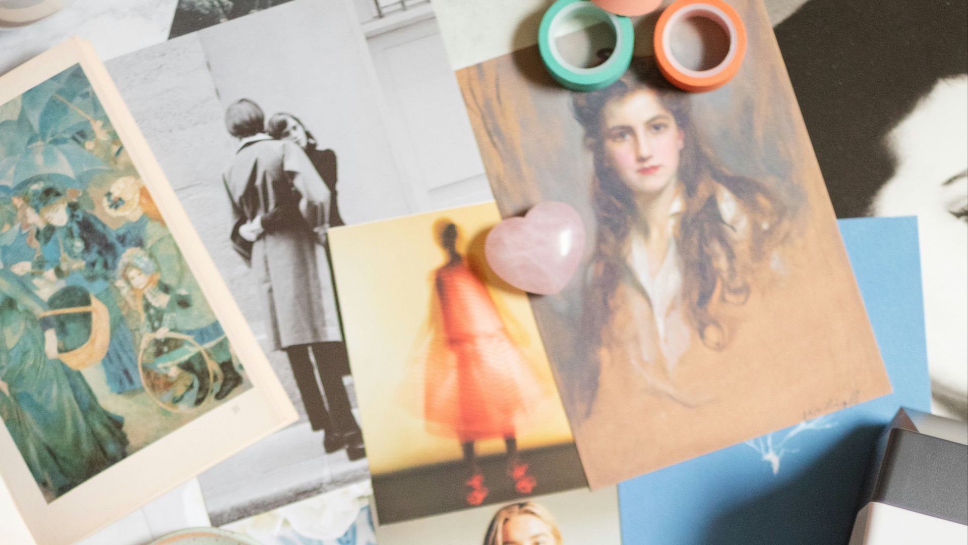 a bunch of pictures that are on a table