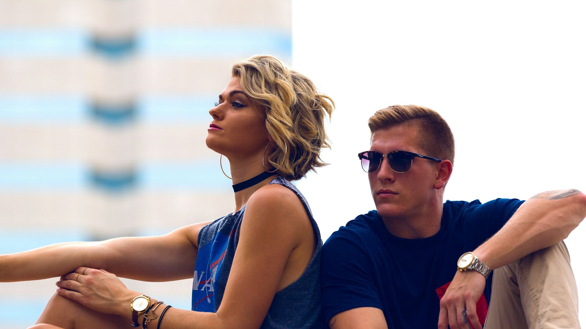 man and woman sitting posing for photo