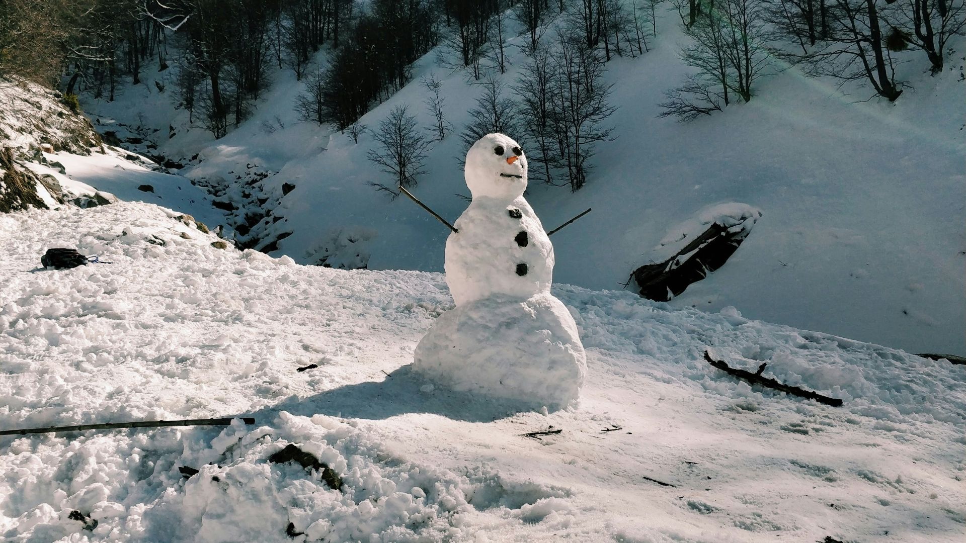 snowman on snow covered ground during daytime