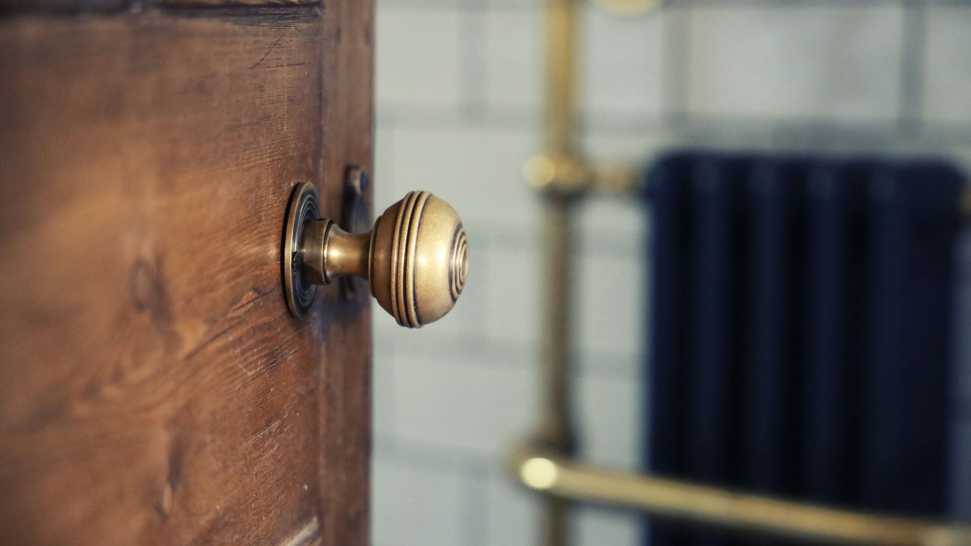 brass door knob on brown wooden door