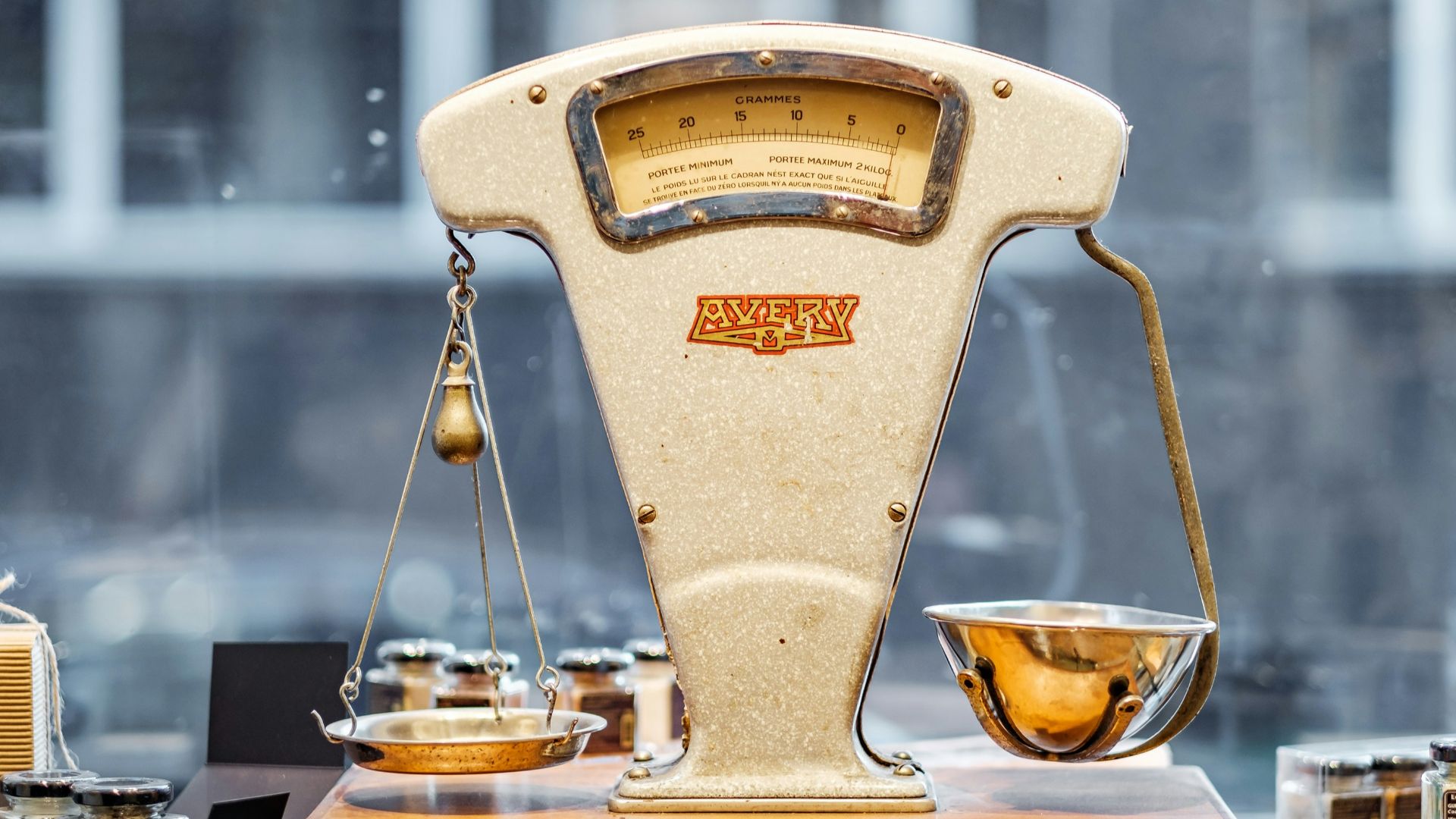 brown and beige weighing scale