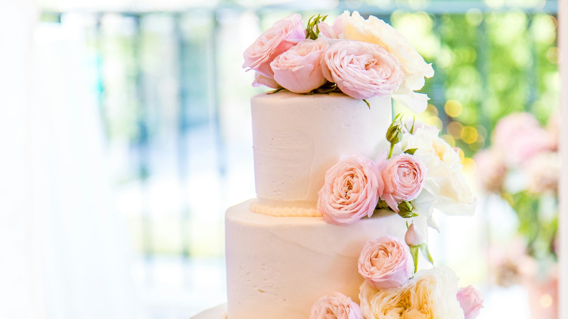 4-layered fondant cake on table