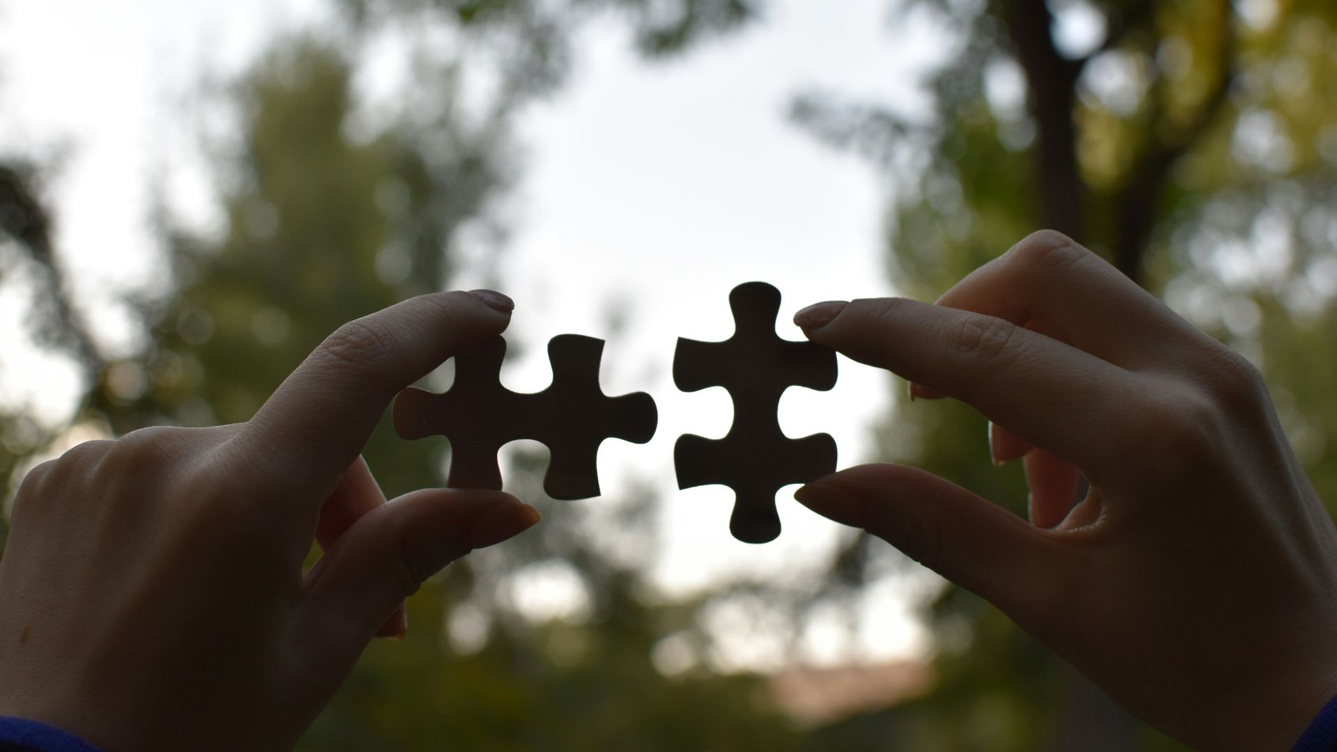 a person holding two pieces of a puzzle