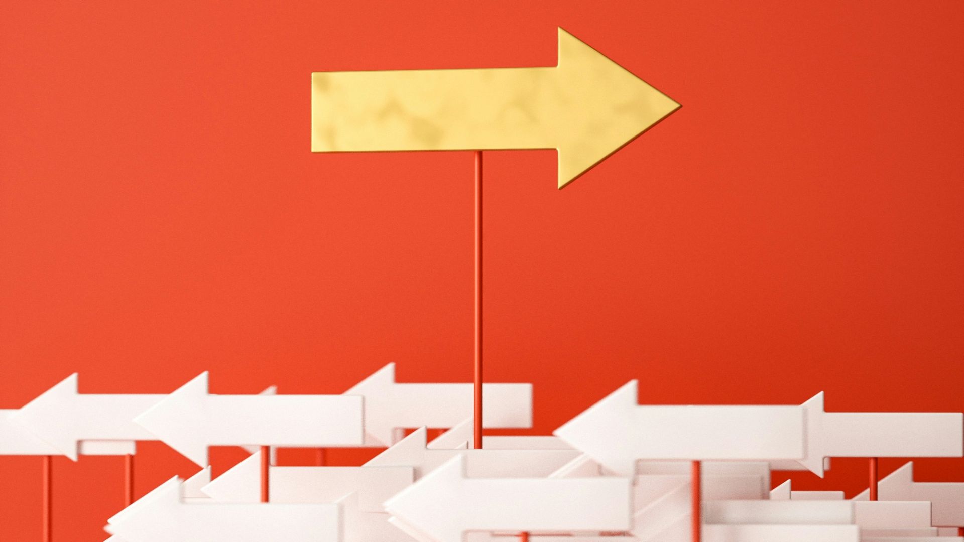 a red wall with a yellow arrow pointing in opposite directions