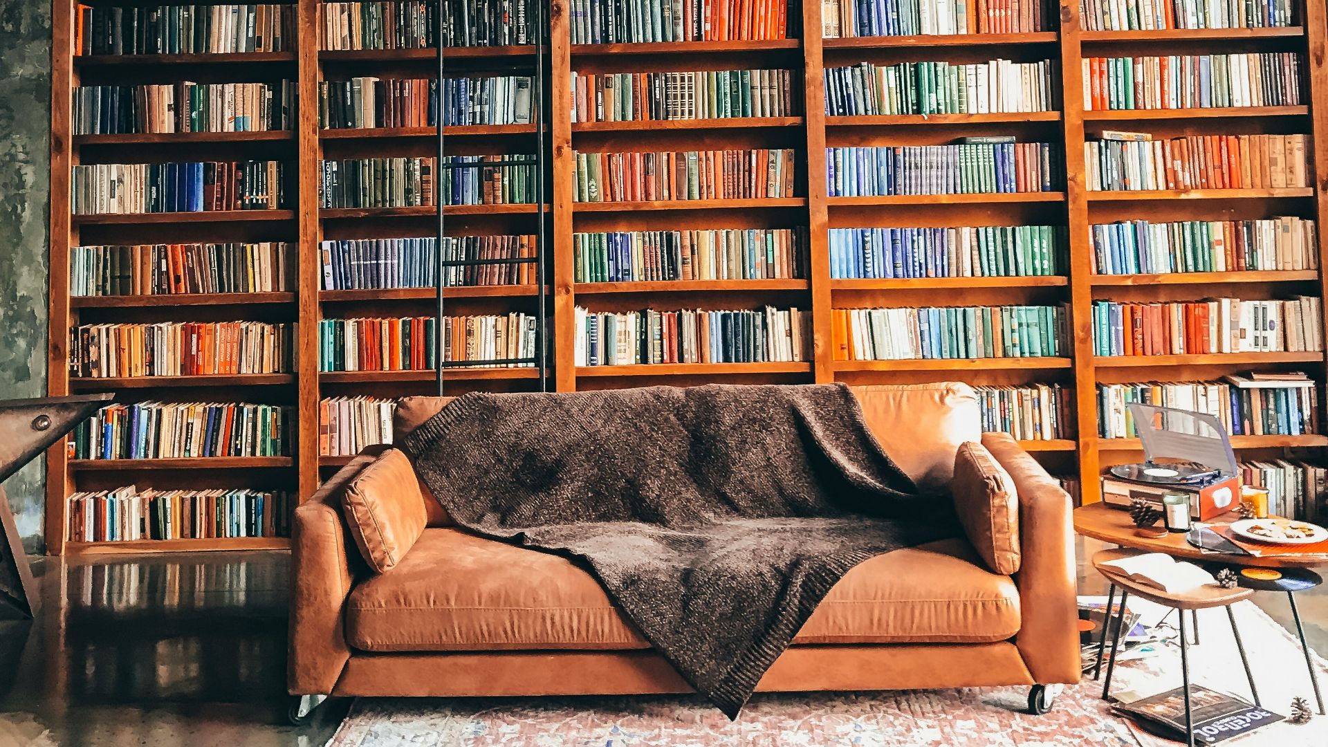 brown wooden book shelves with books
