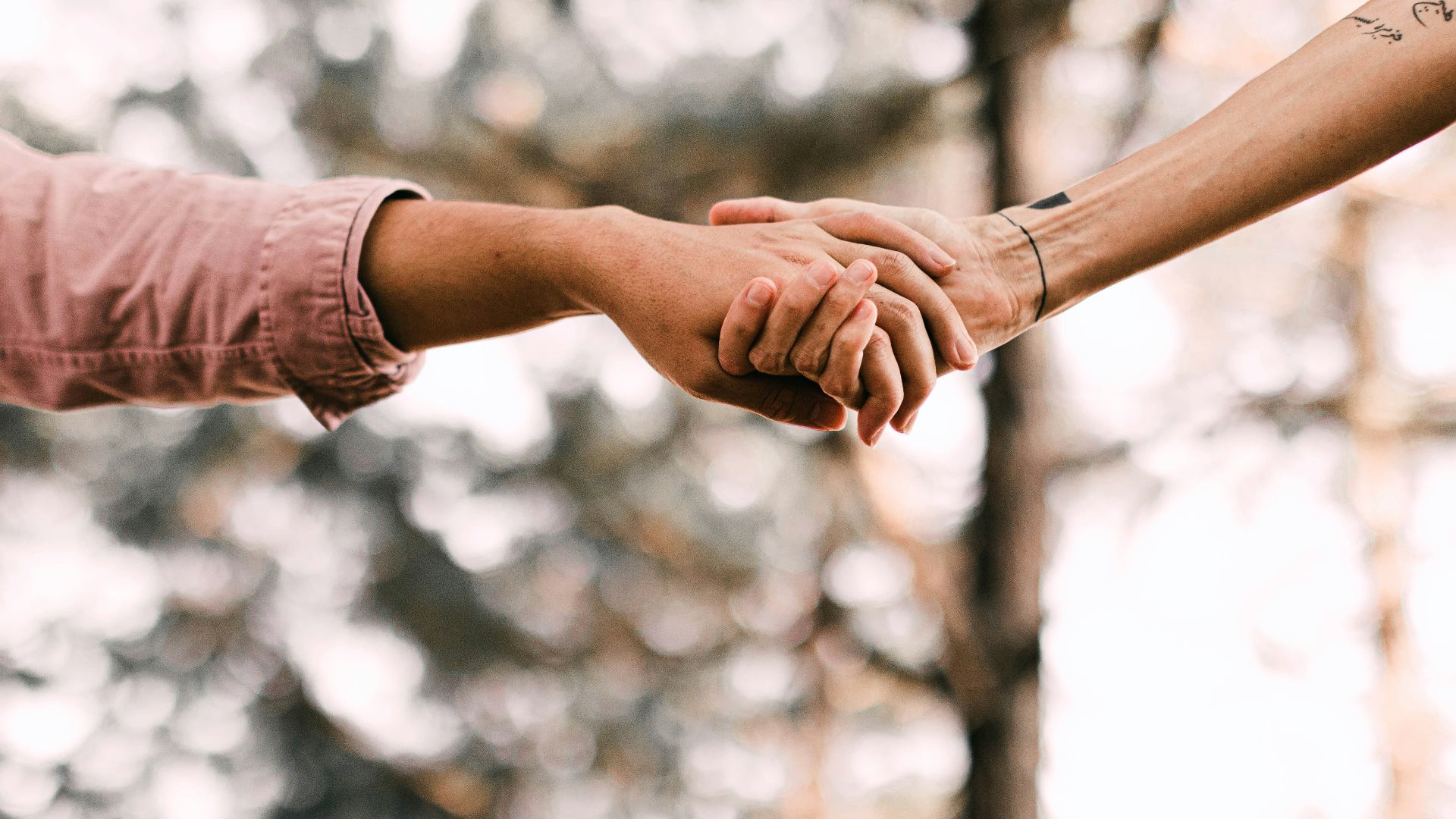 person in brown long sleeve shirt holding hands