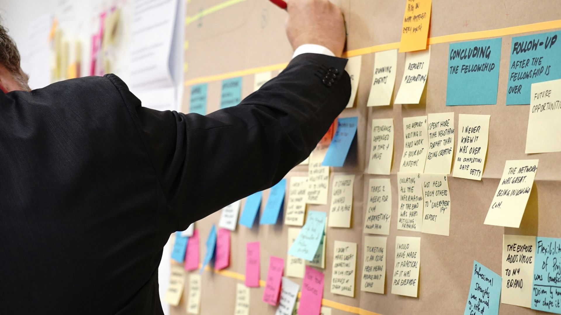 sticky notes on corkboard