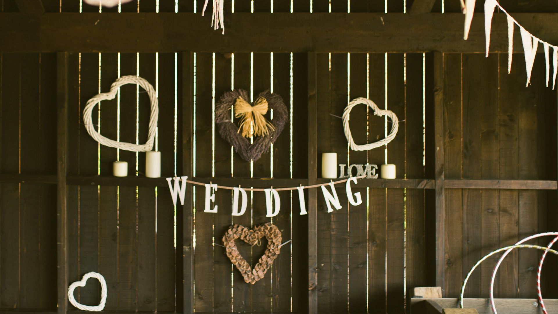 hanged white wedding buntings