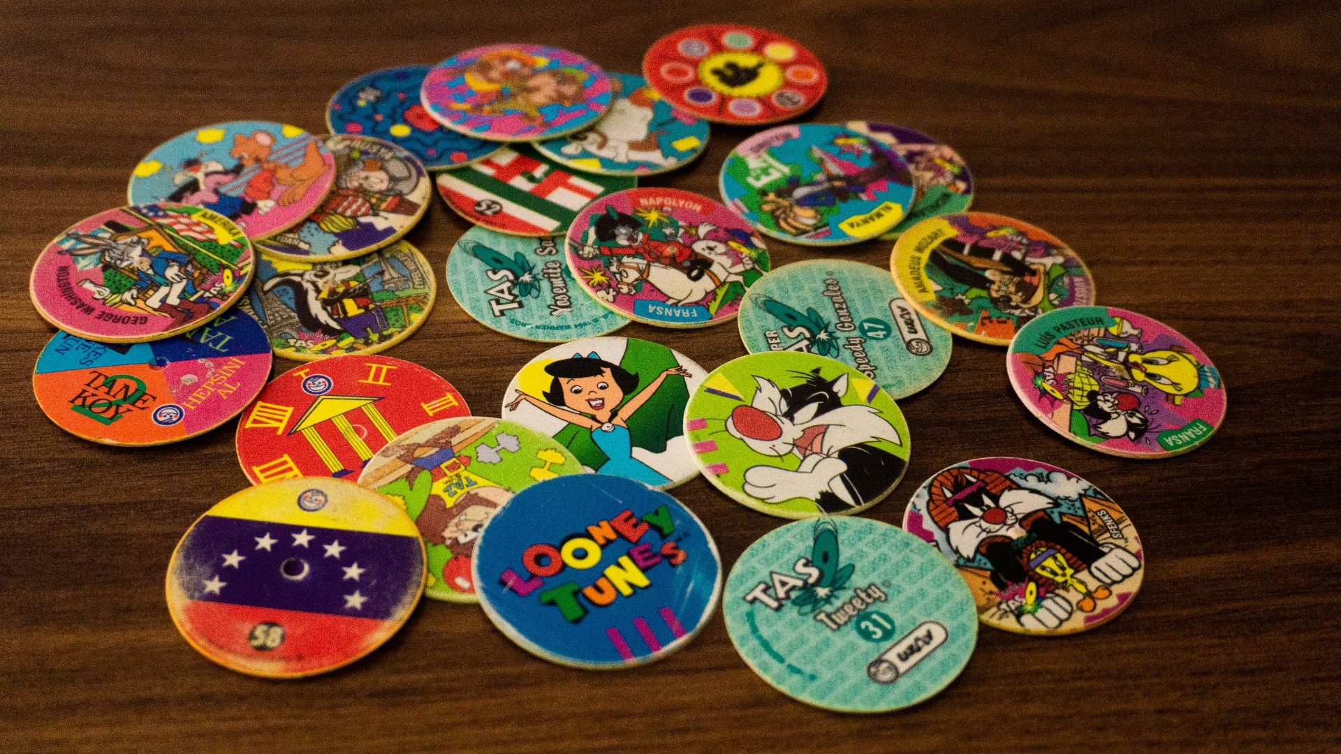 assorted color and pattern round stickers