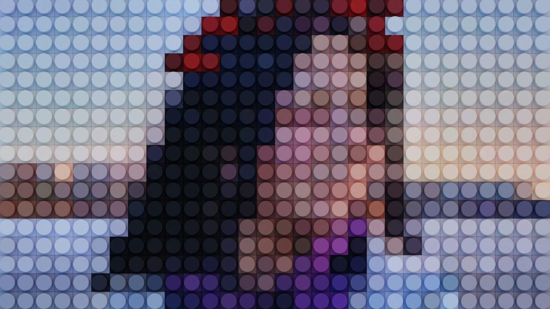 a woman in a blue shirt and purple tie