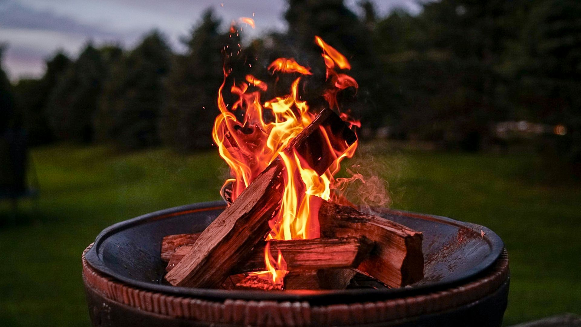fire on brown fire pit