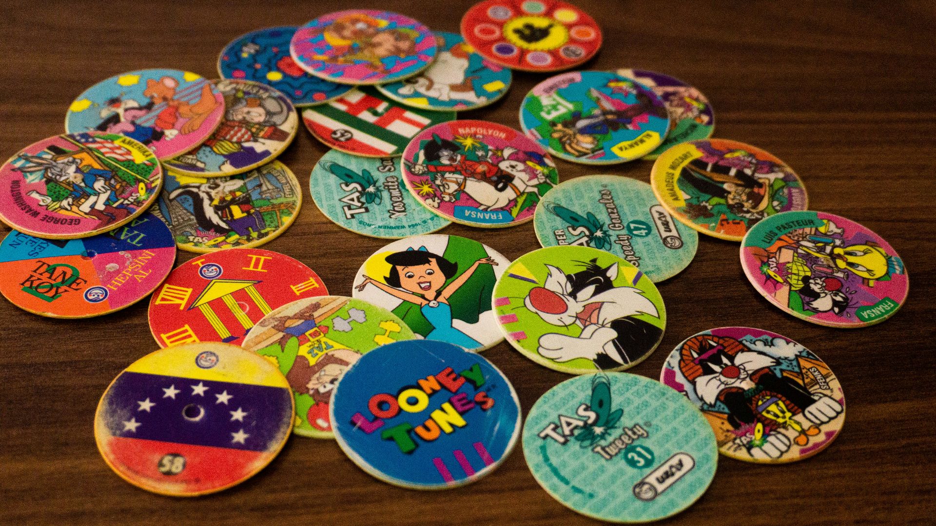 assorted color and pattern round stickers