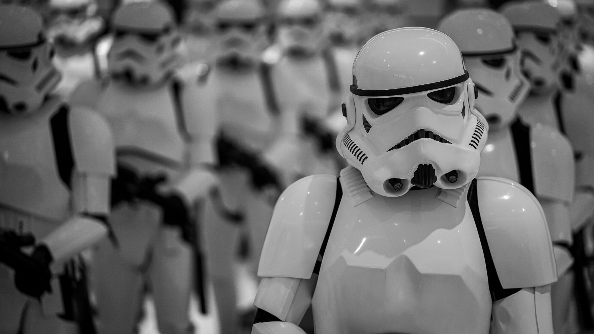 selective focus photography of Star Wars Stormtroopers