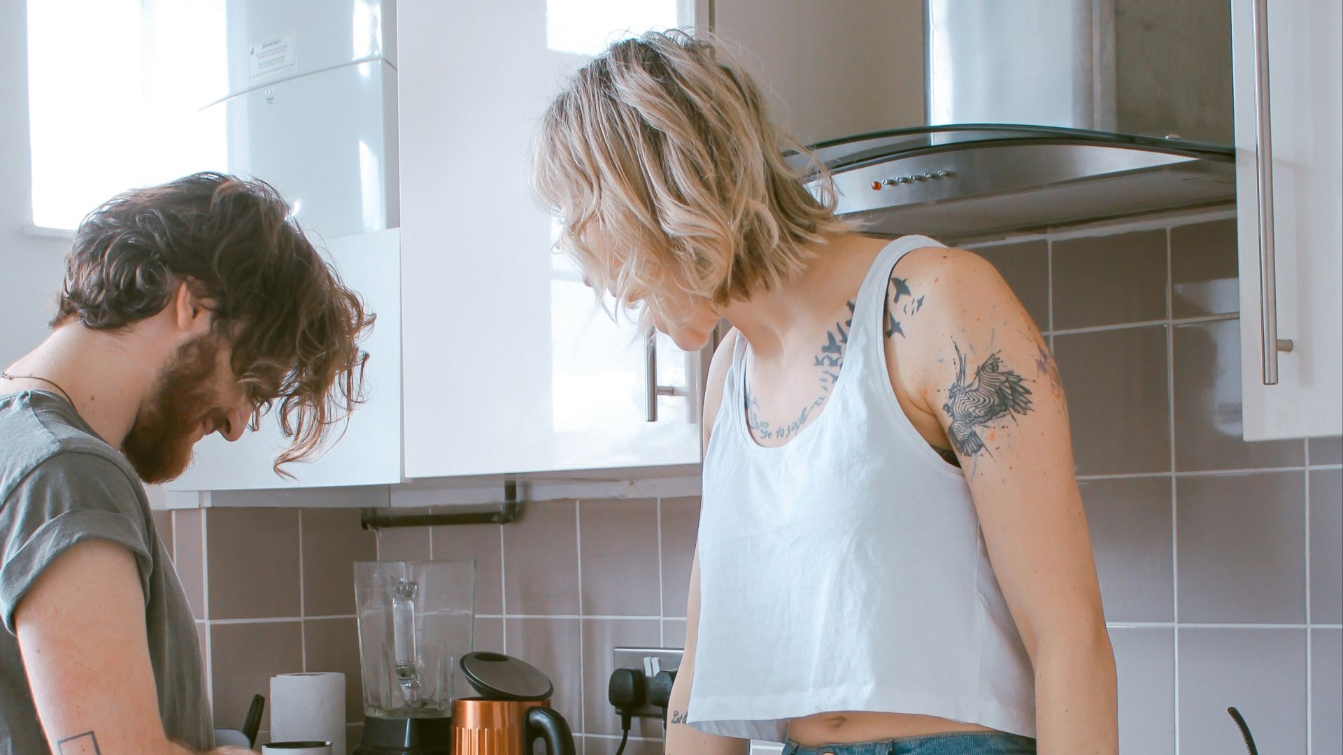 woman and man in kitchen