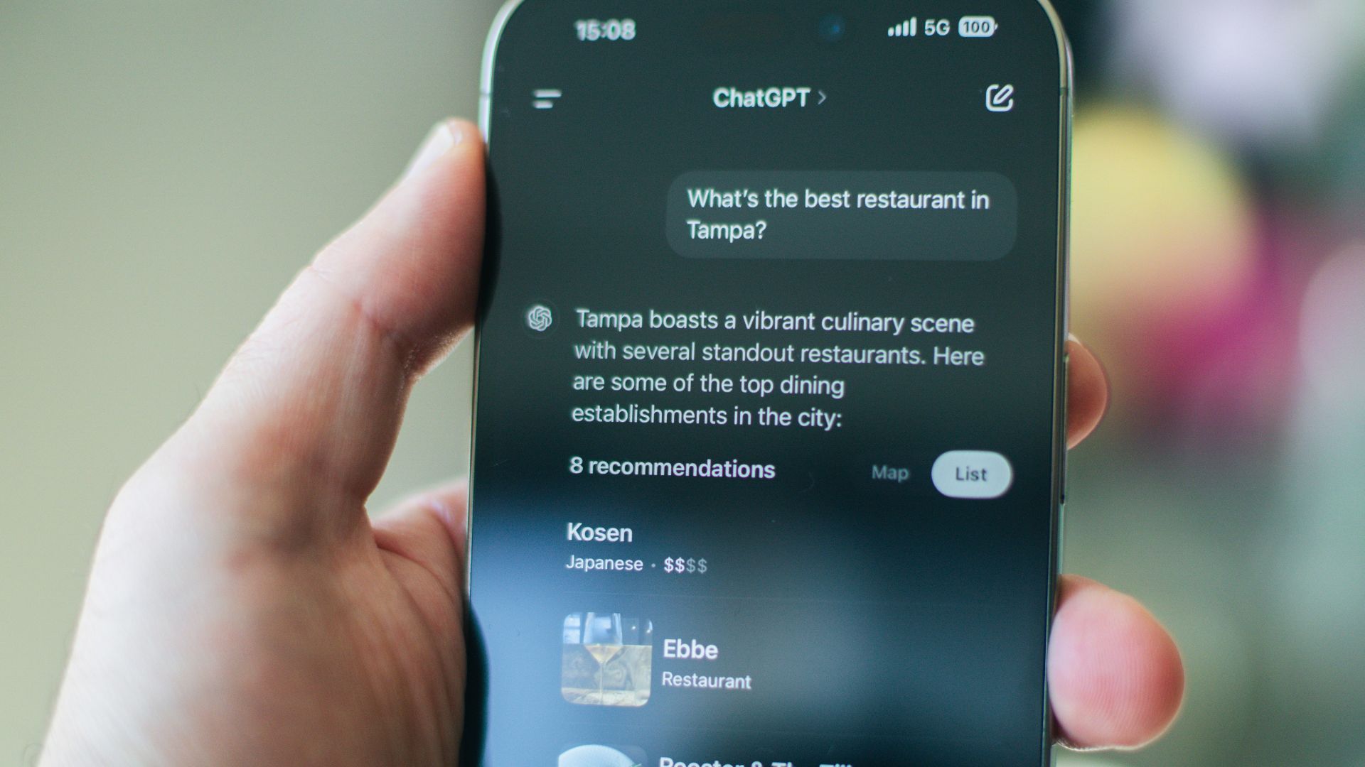 Someone uses chatgpt to find a restaurant.