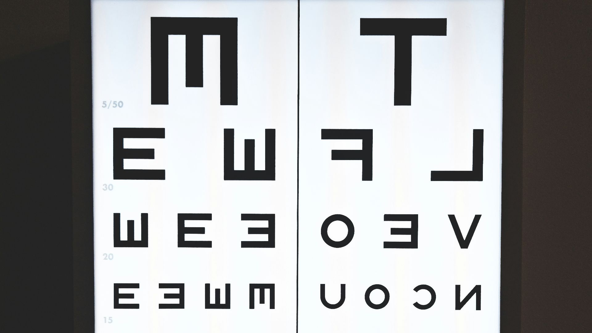 a close up of an eye chart on a wall