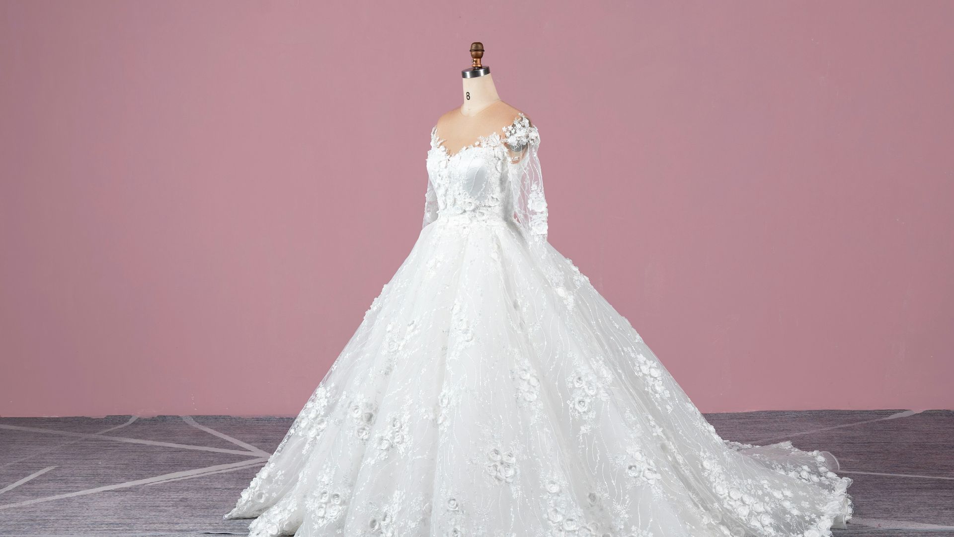 a white wedding dress on a mannequin