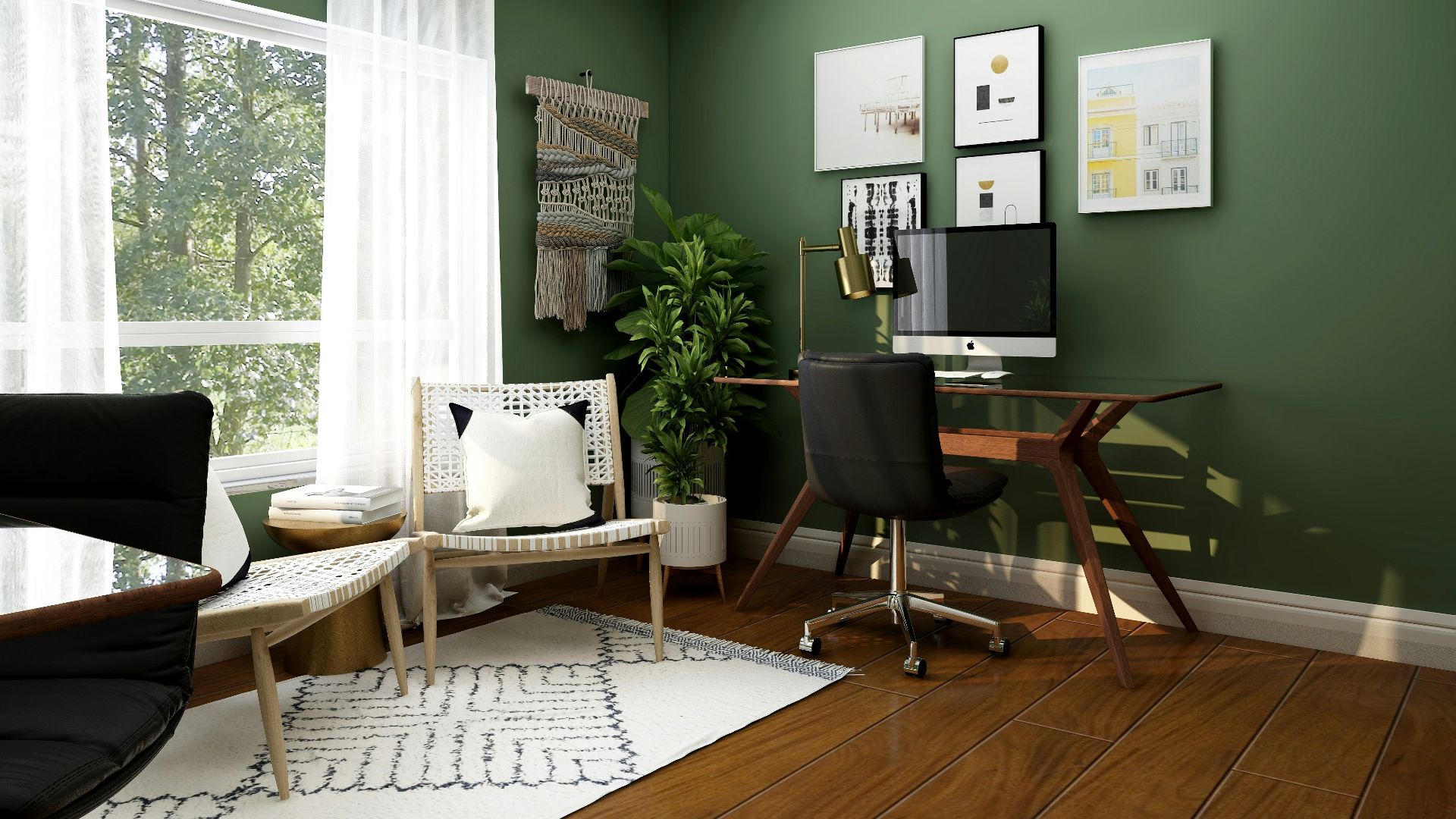 black and white chairs and table