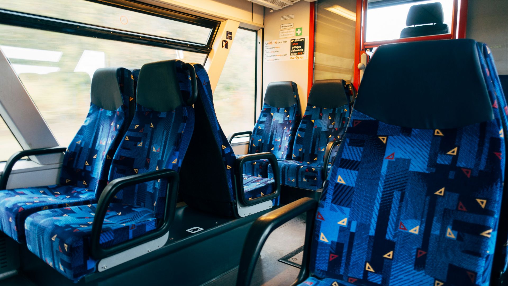 blue and white bus seats