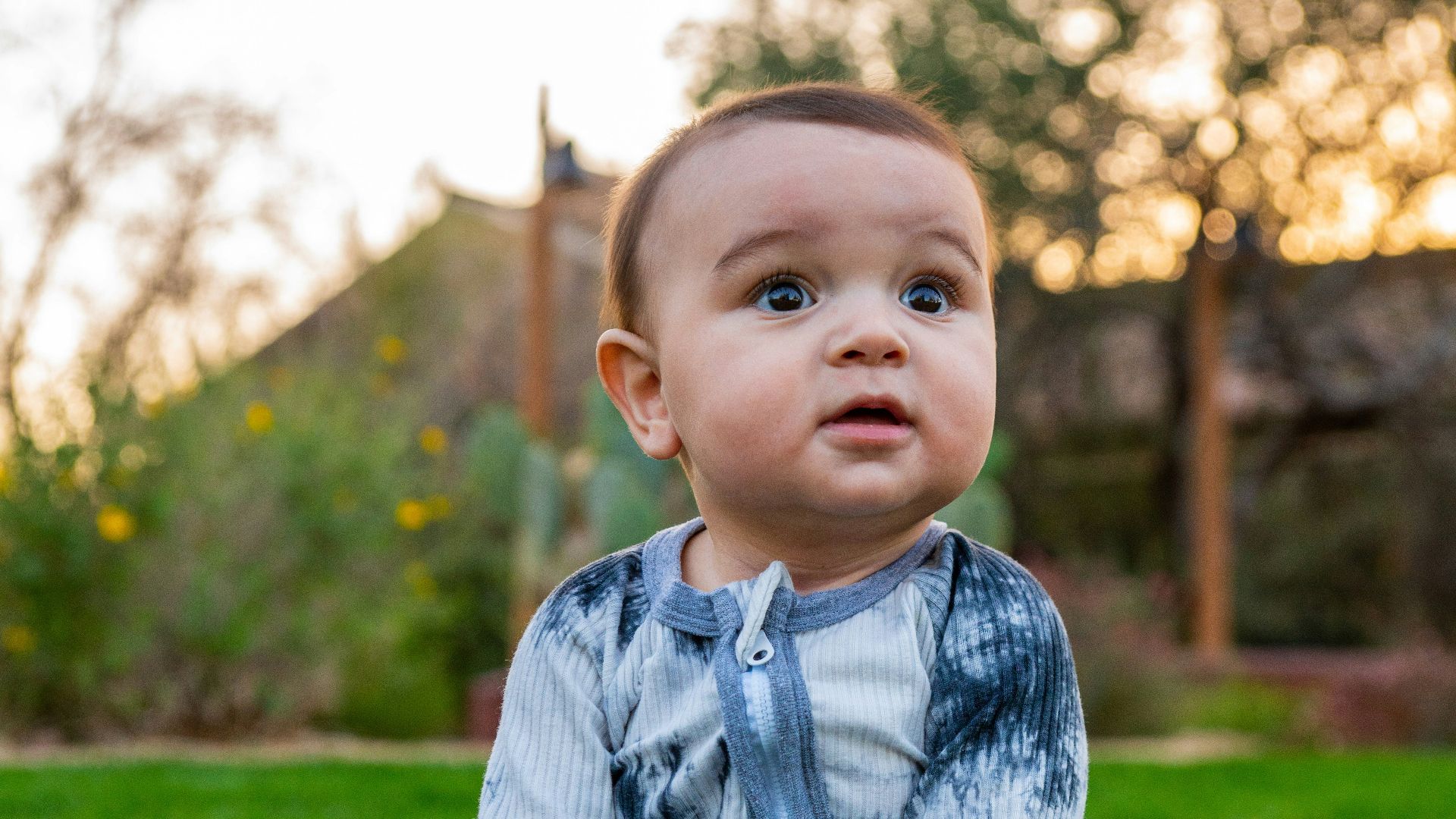 baby in gray sweater sitting on green grass field during daytime