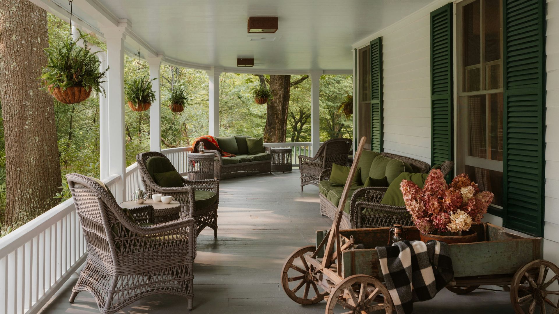 A cozy porch with comfortable seating.