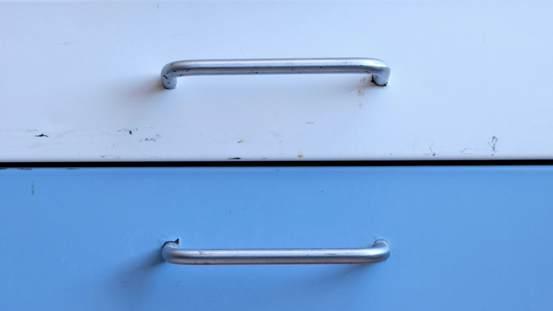 blue and white wooden drawer