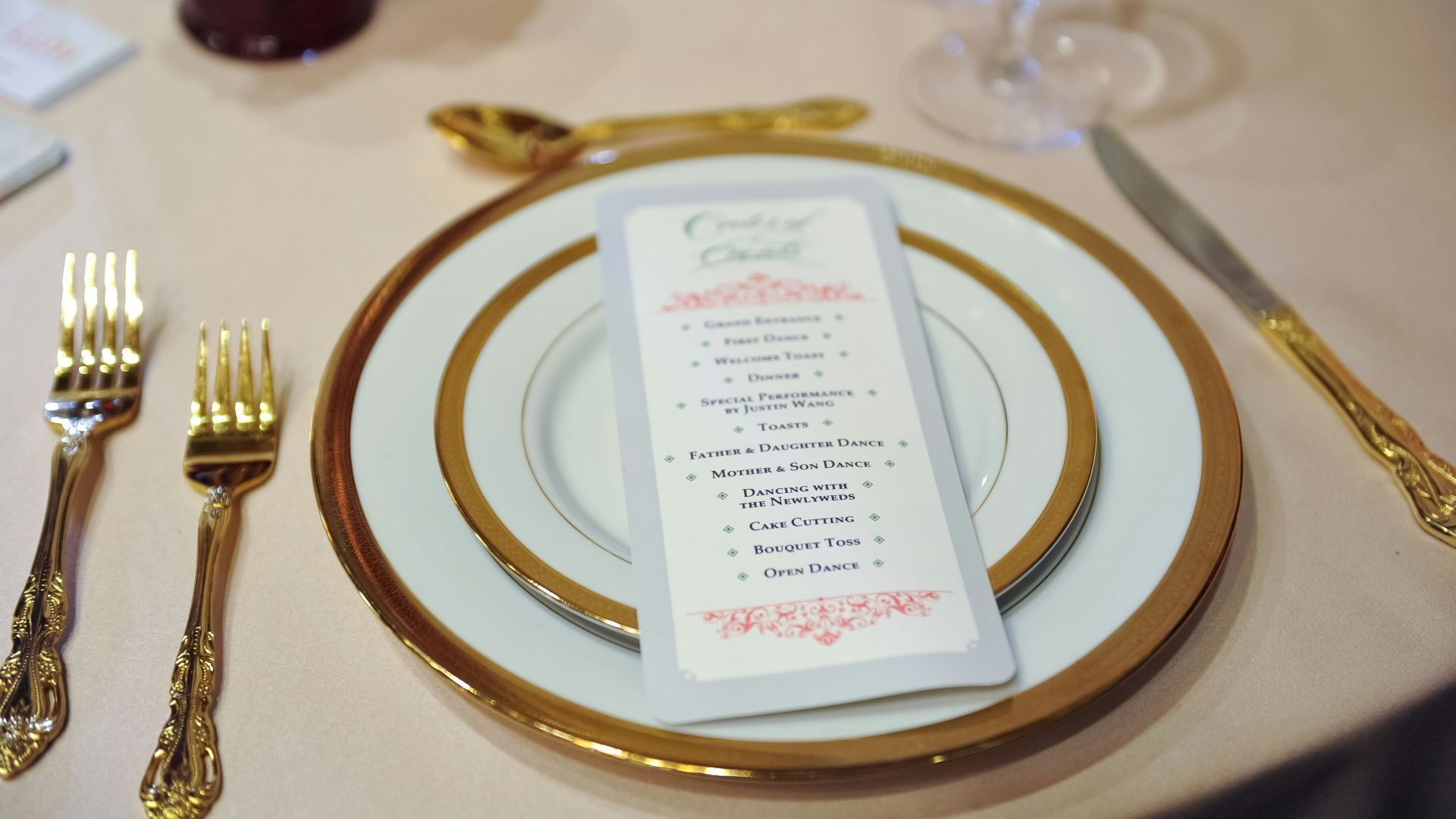 white and gold round plate on table