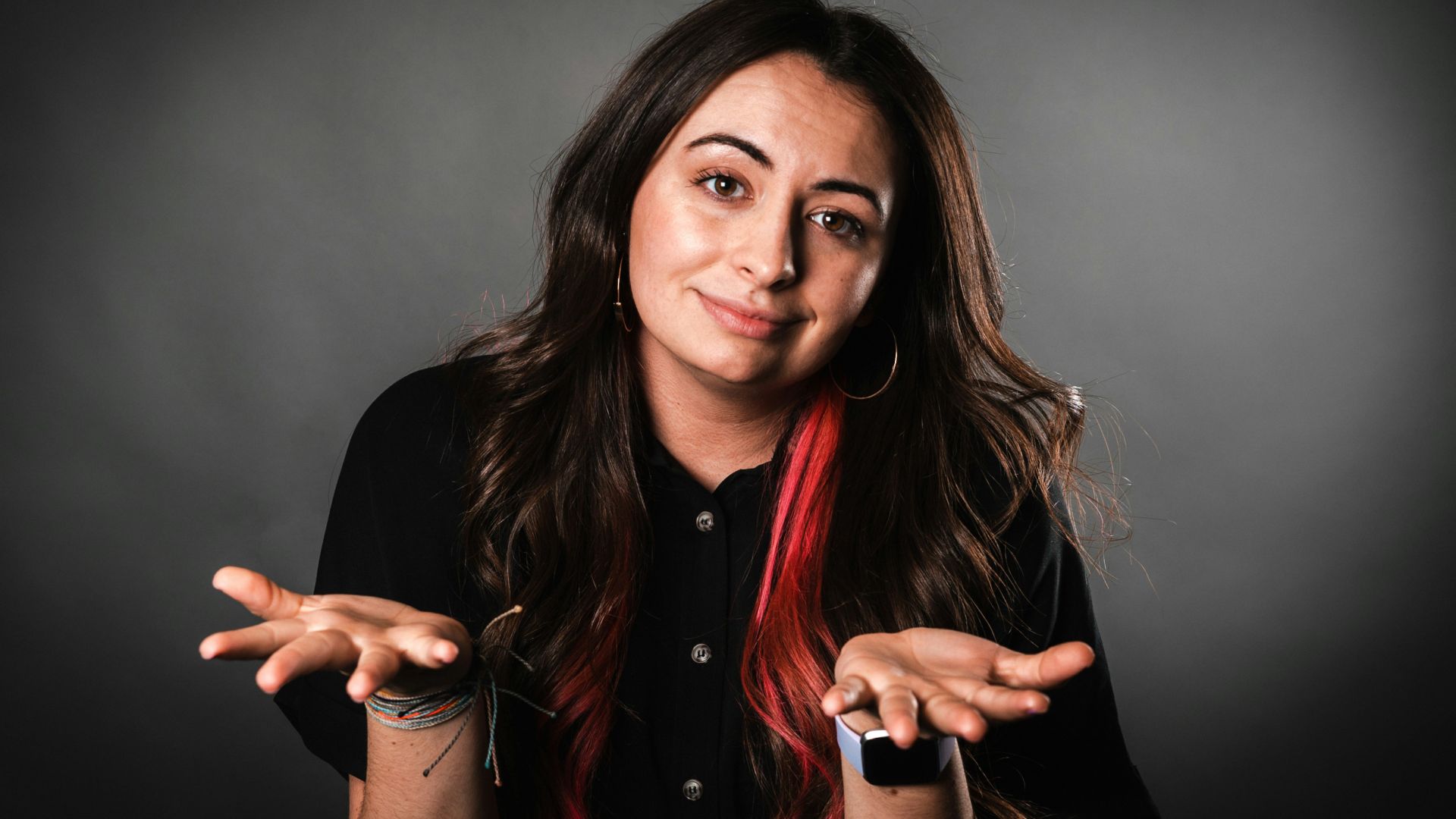 woman in black button up long sleeve shirt