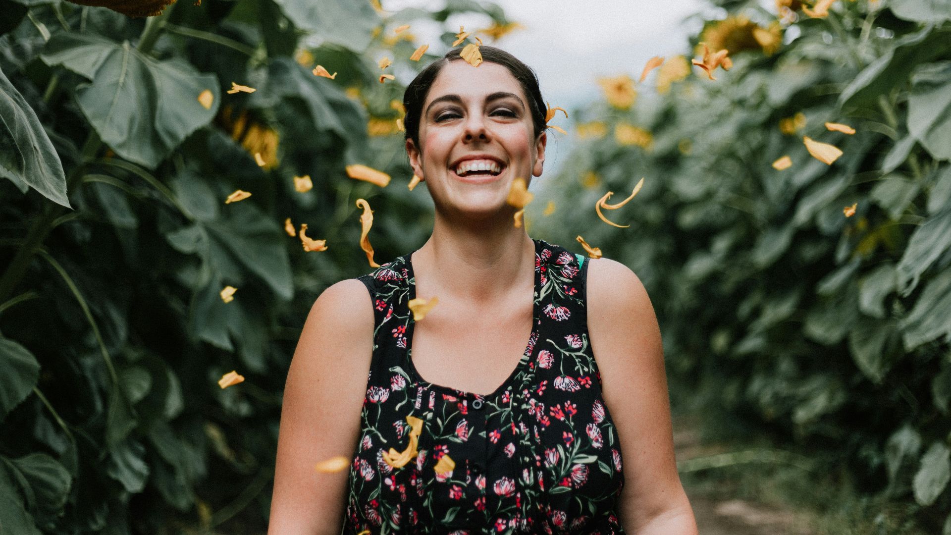 women's black and pink floral top