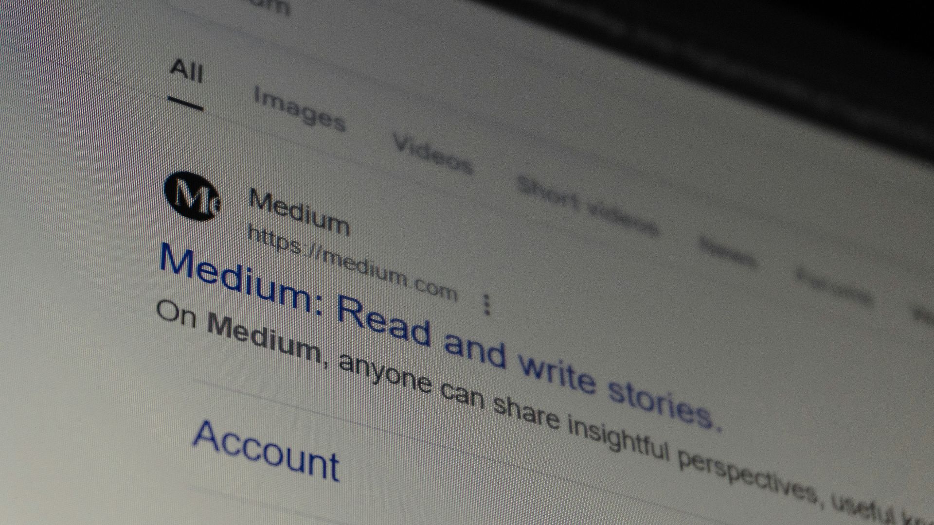 Screenshot of the medium website search results page