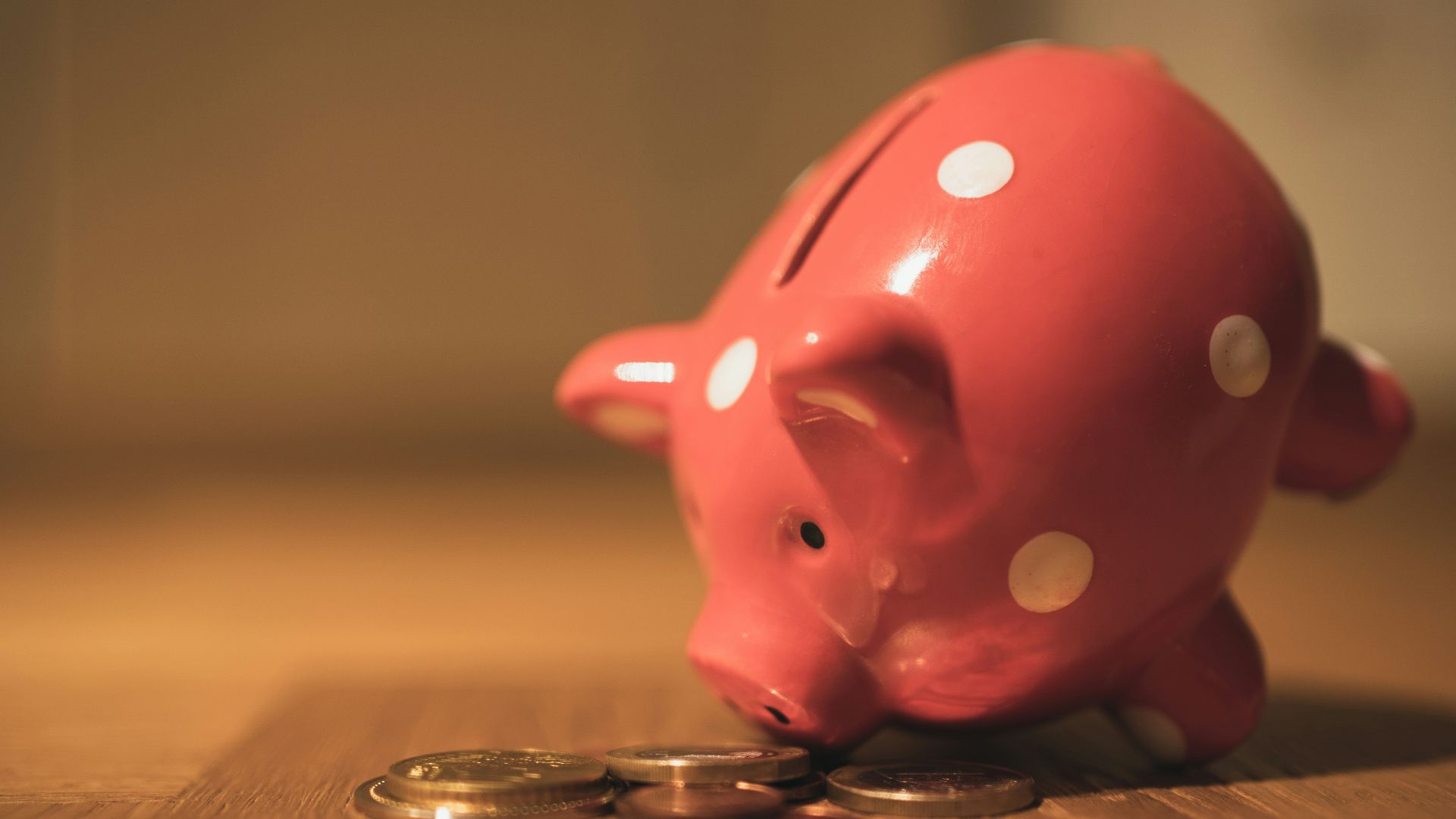 pink pig coin bank on brown wooden table