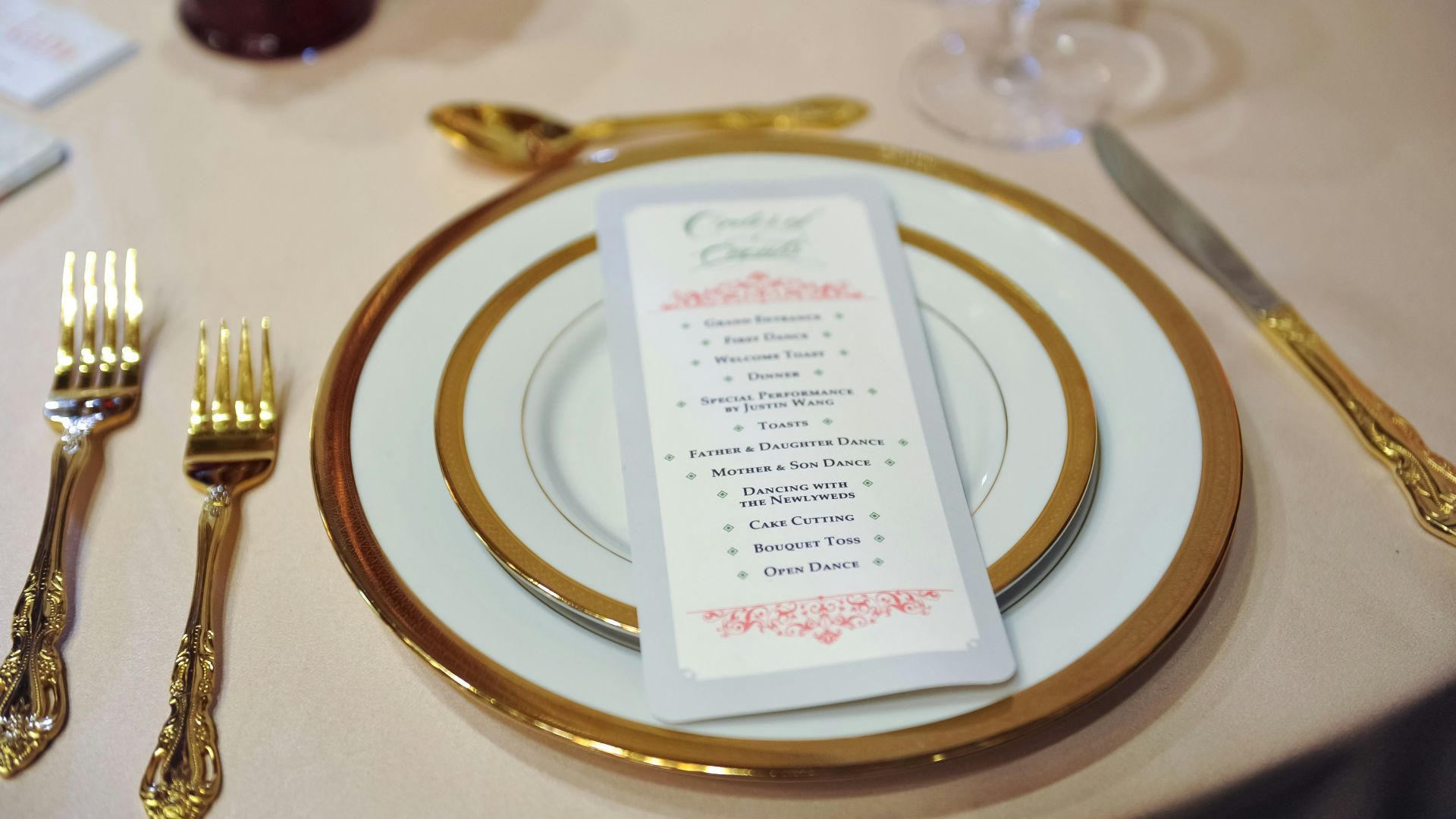 white and gold round plate on table