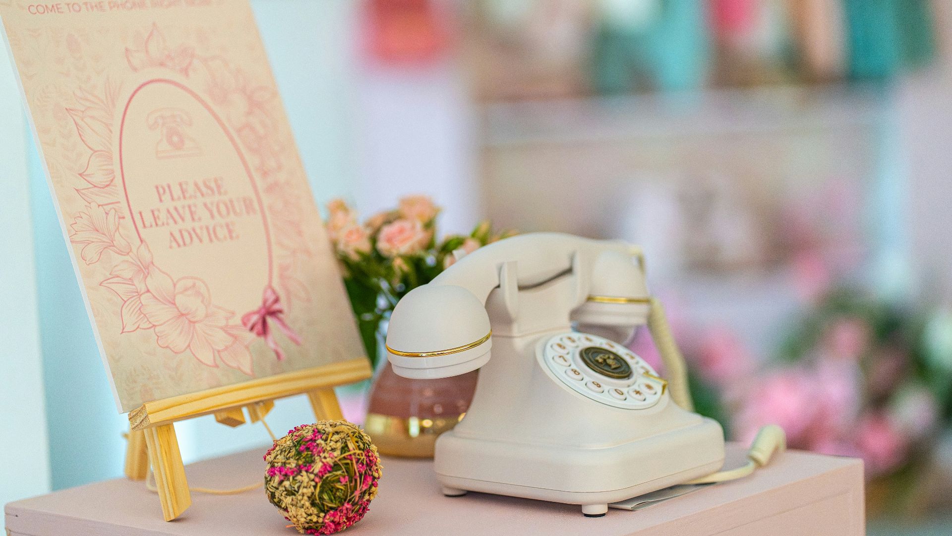 Vintage rotary phone with floral decorations