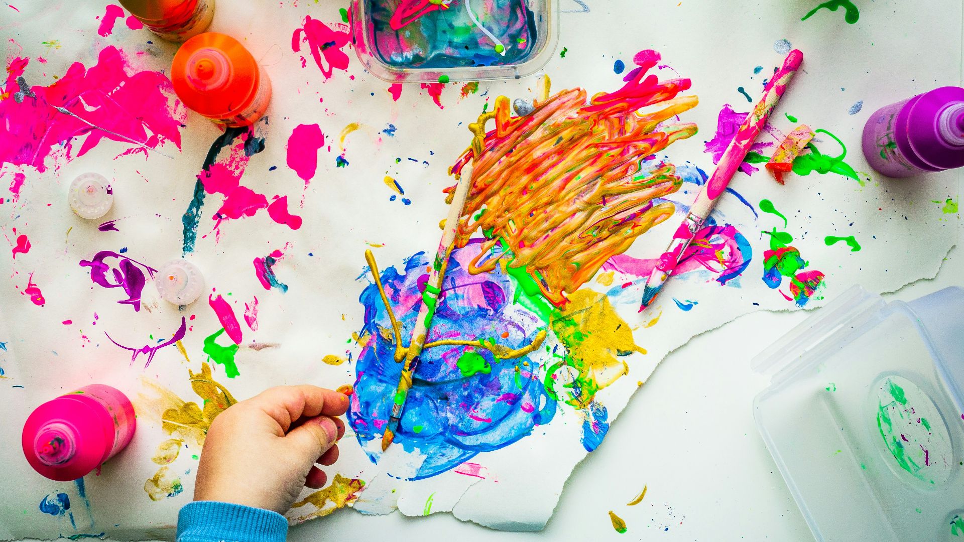 flat lay photography of paintings