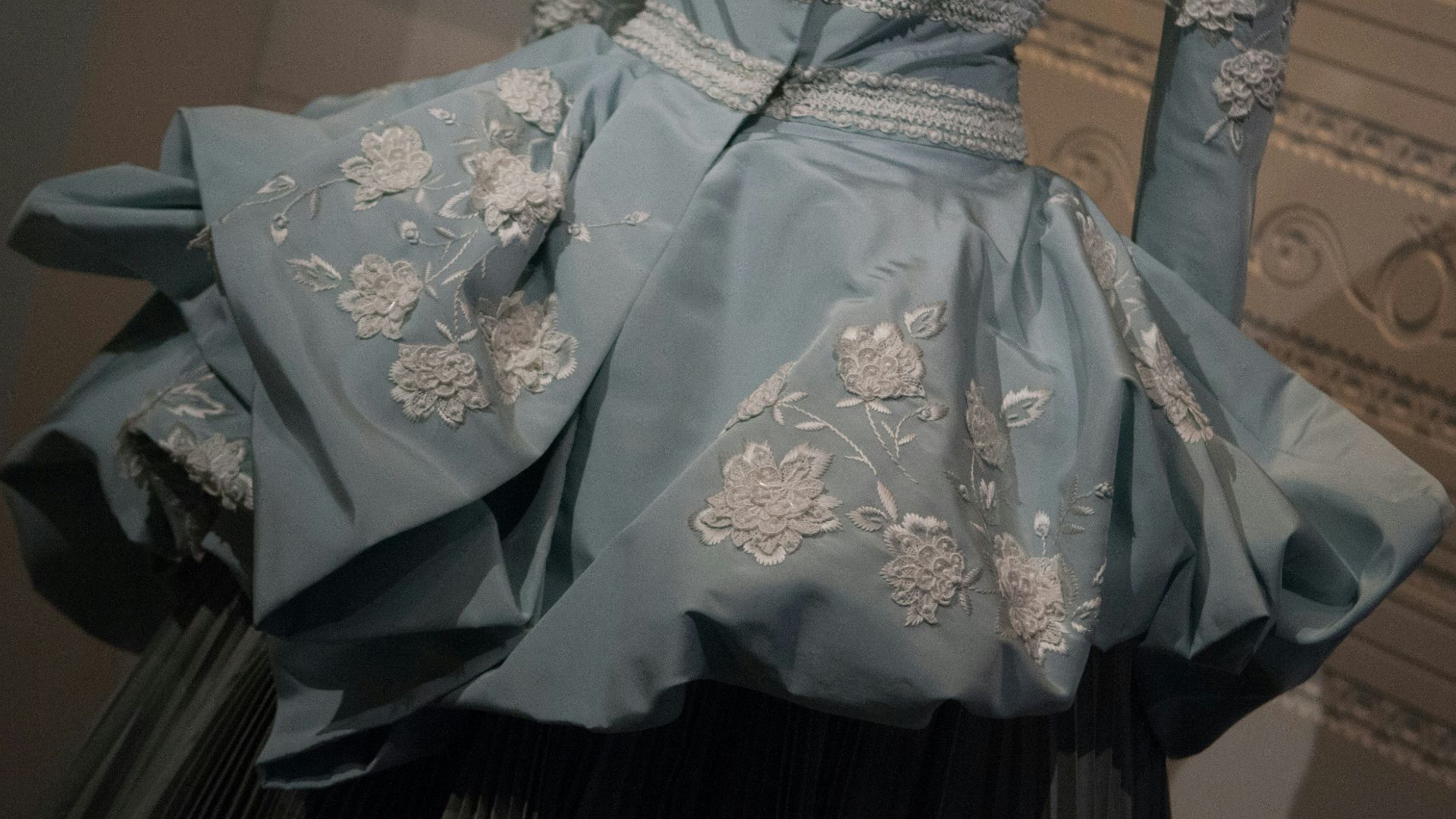 gray and white floral dress