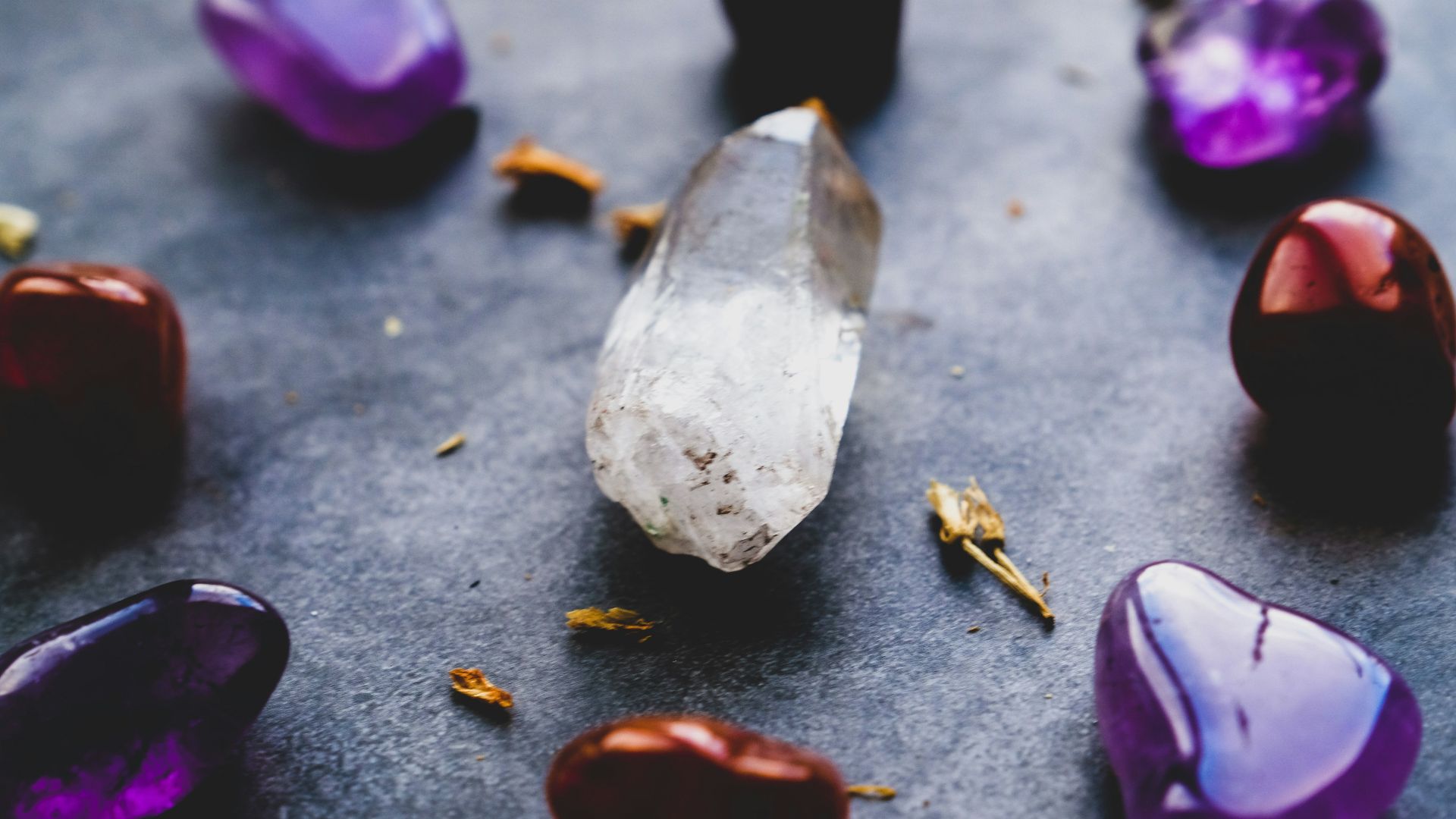 purple and white heart shaped stones