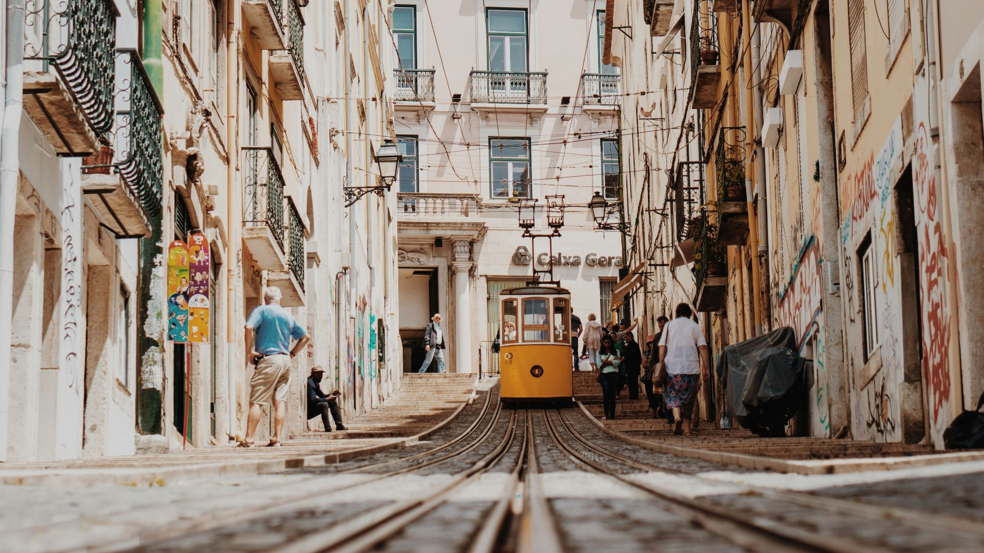 train between buildings