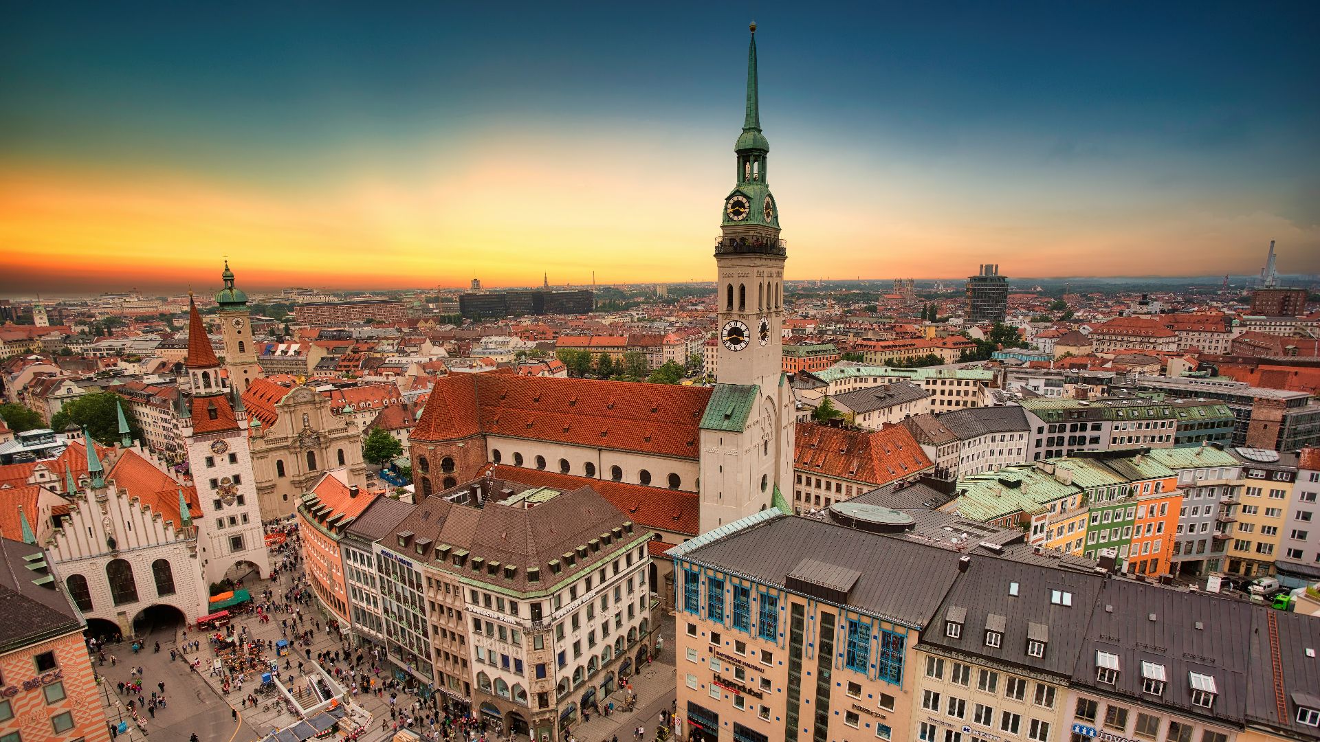 aerial view of city buildings during sunset