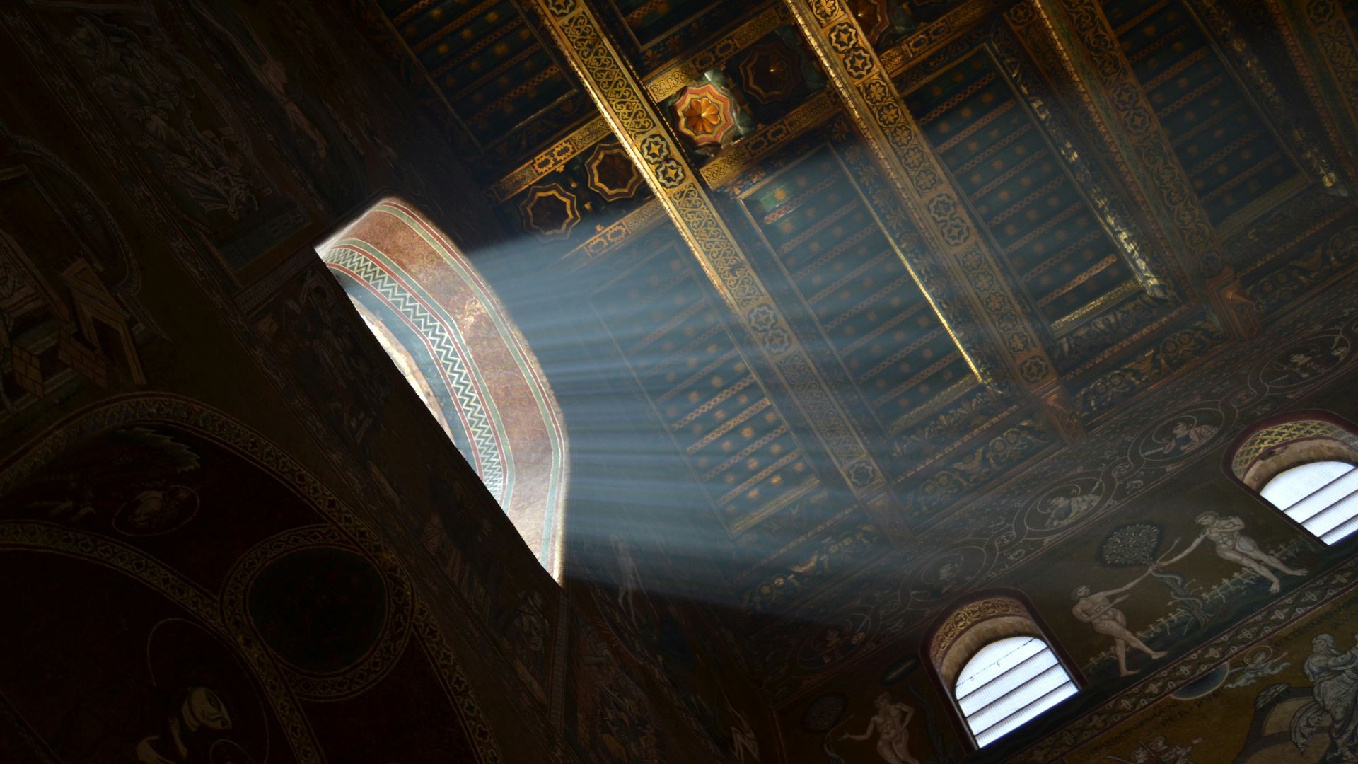 white ceiling with gold frame