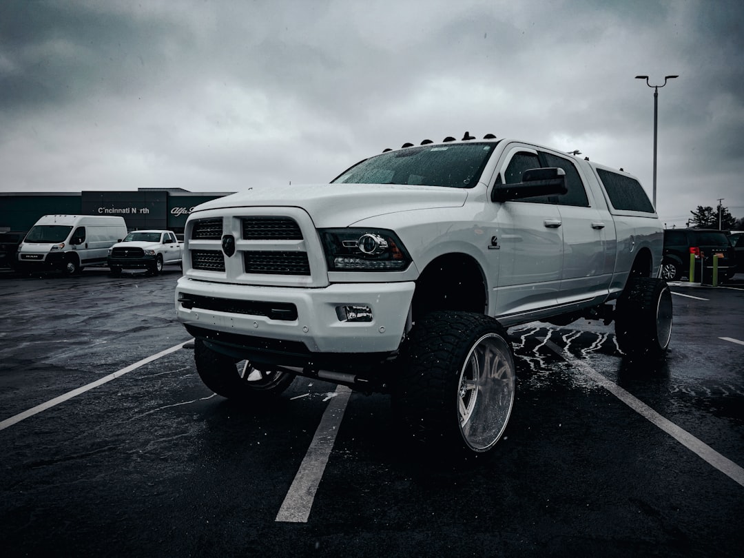 a large white truck parked in a parking lot
