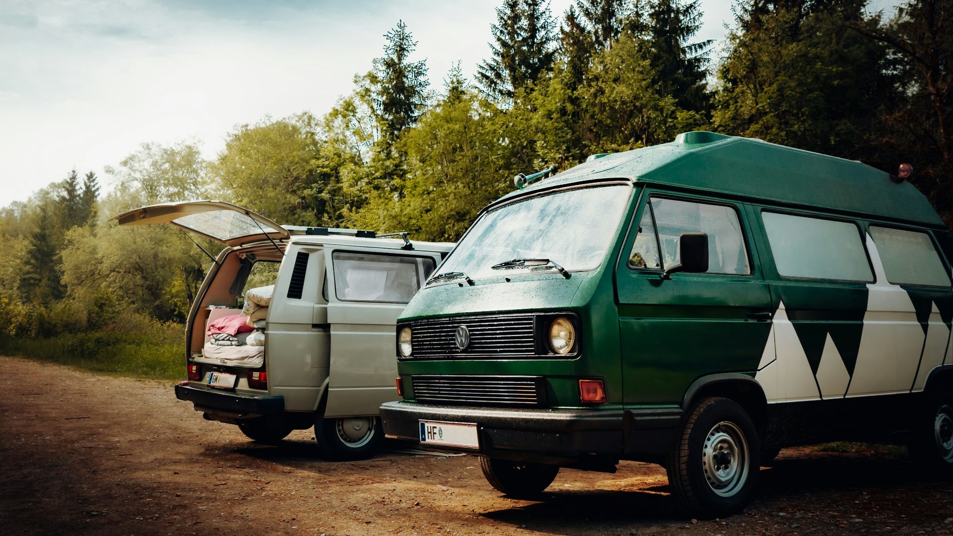 green and white van on road during daytime