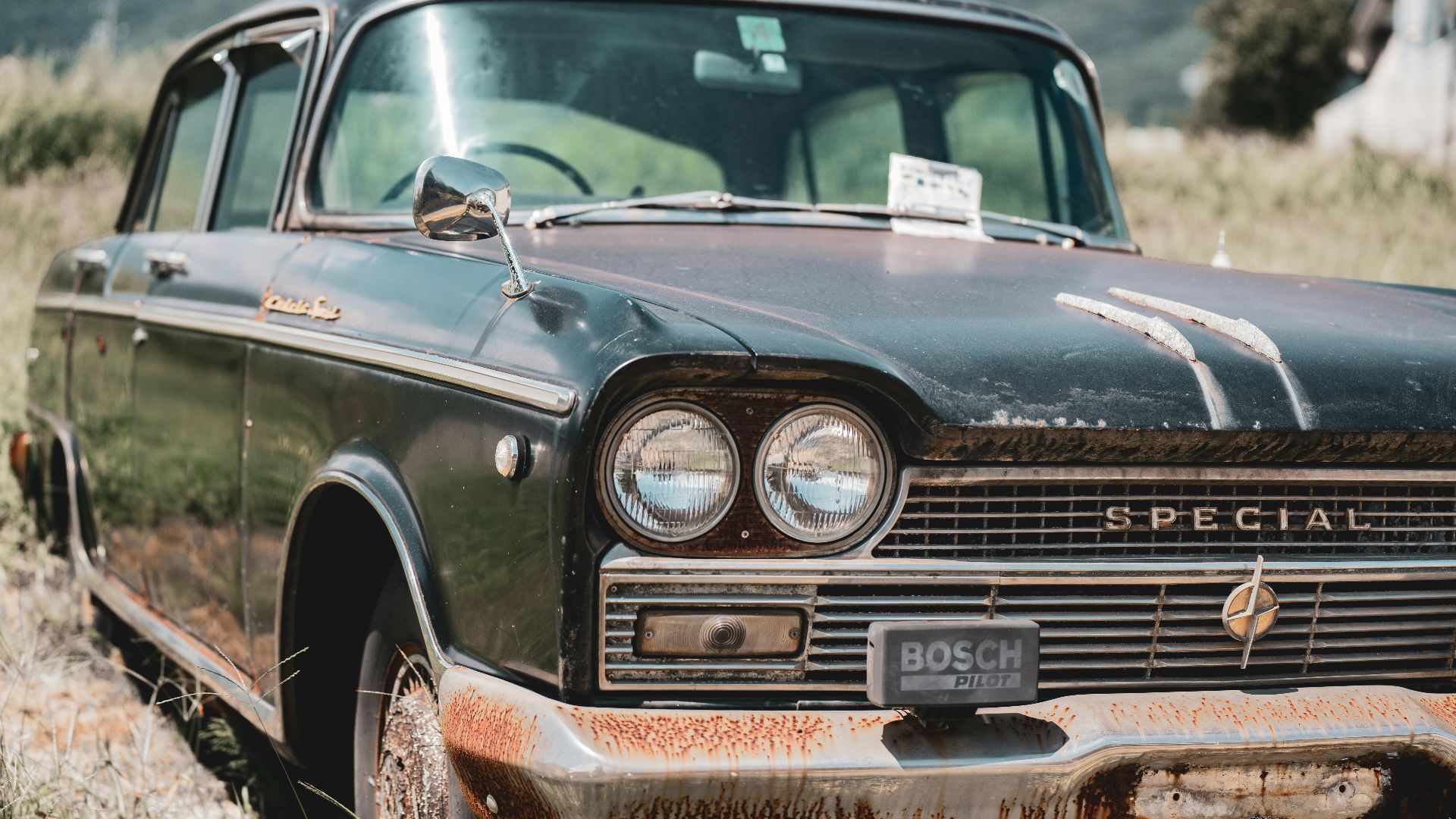 a car parked in a field