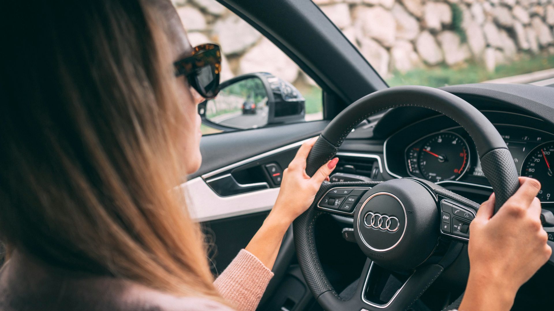 woman driving car