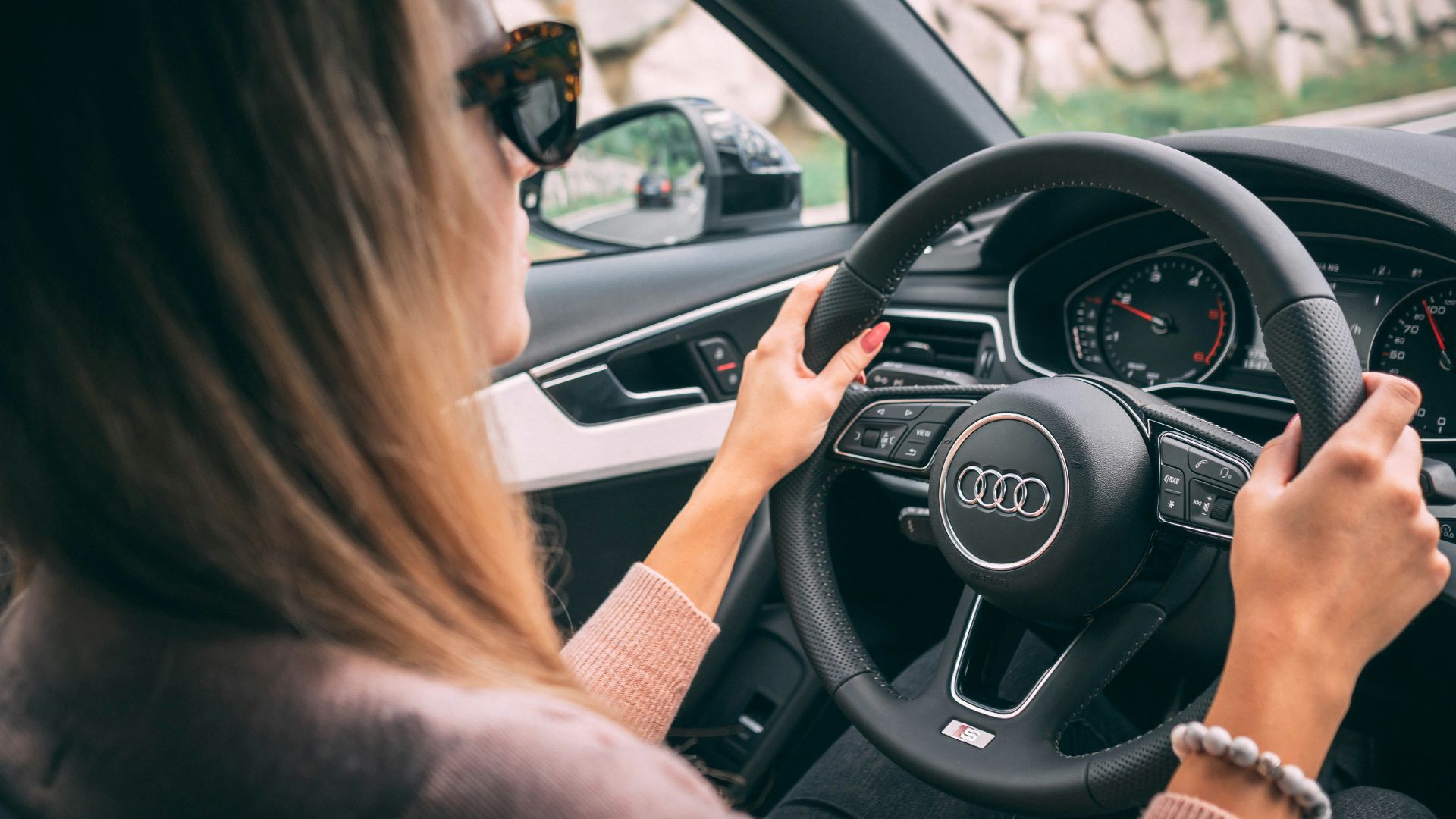 woman driving car