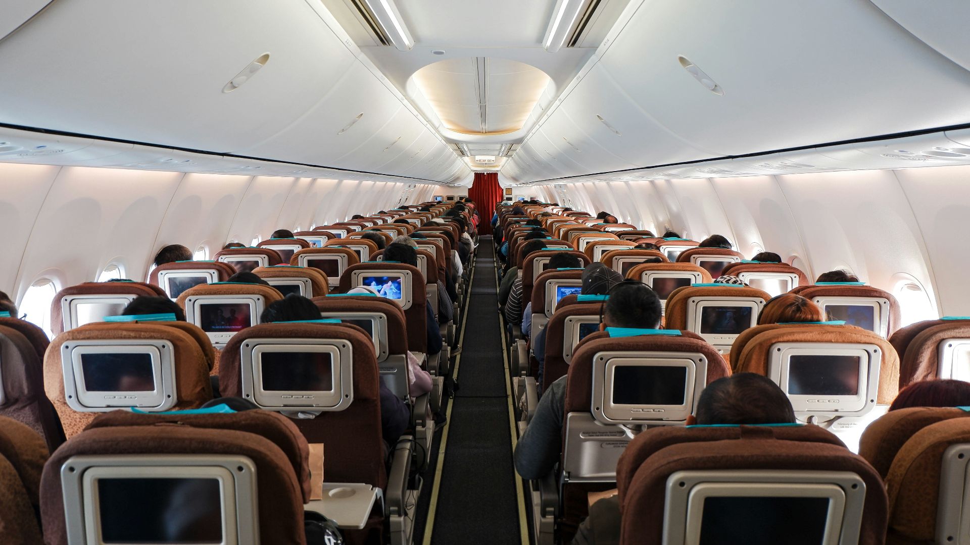 a row of empty seats in an airplane