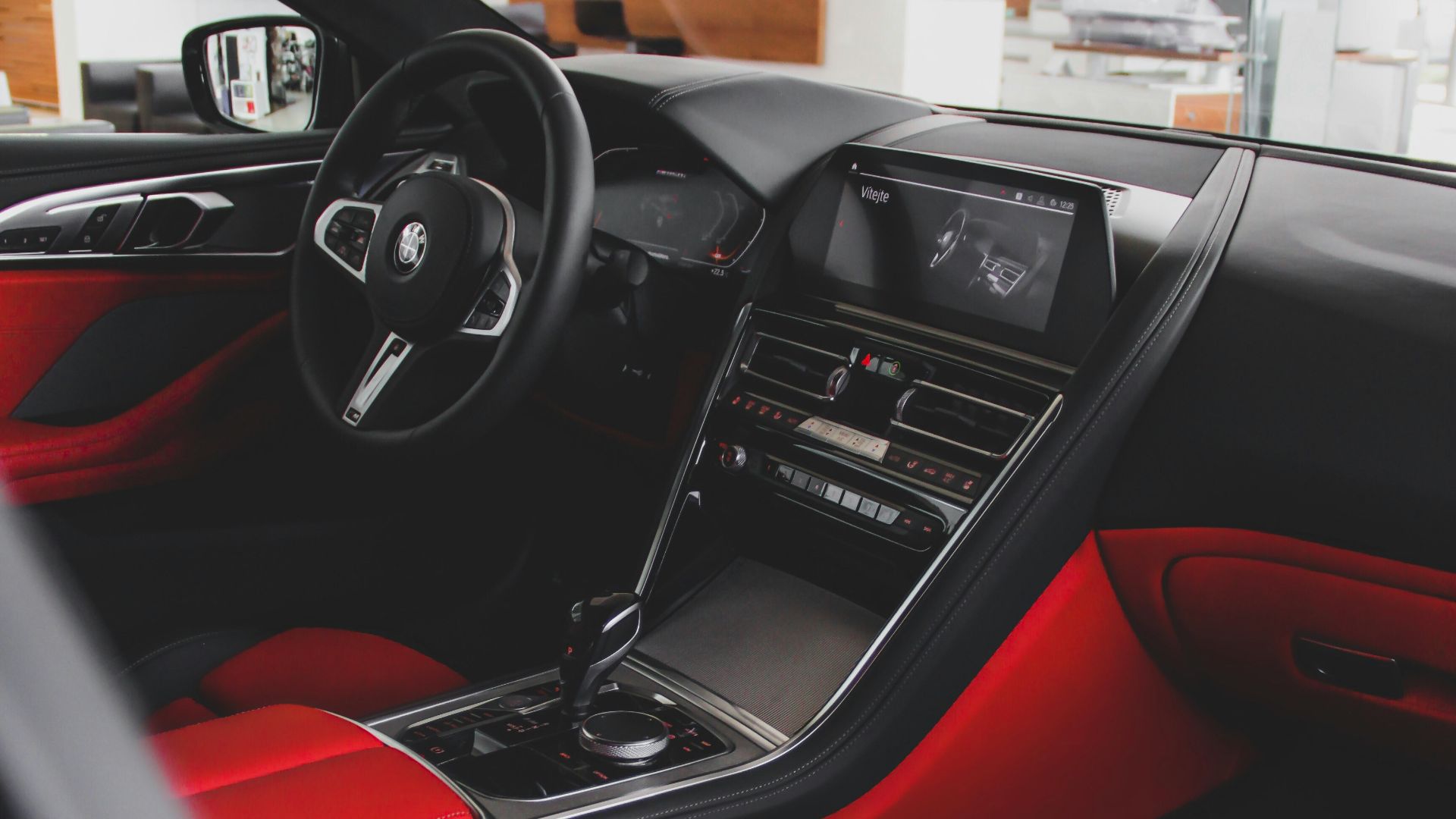 black and red car interior during daytime