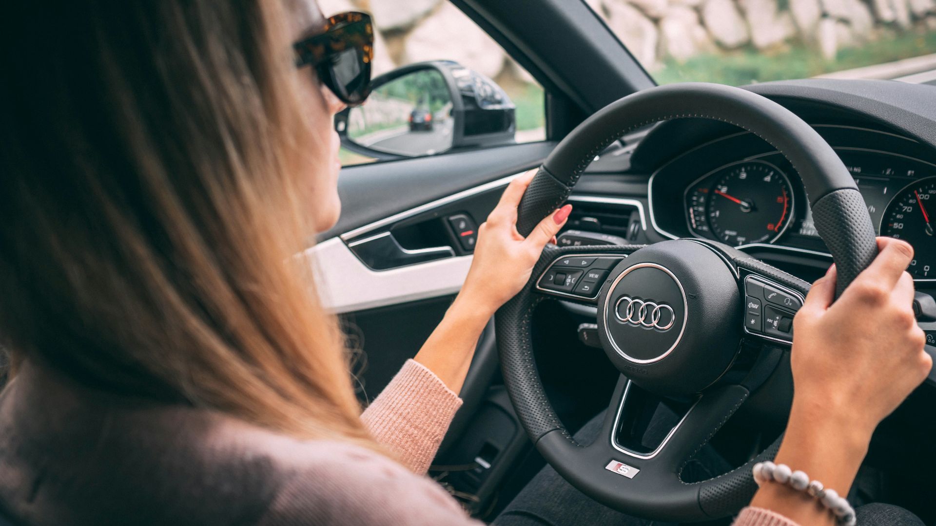 woman driving car