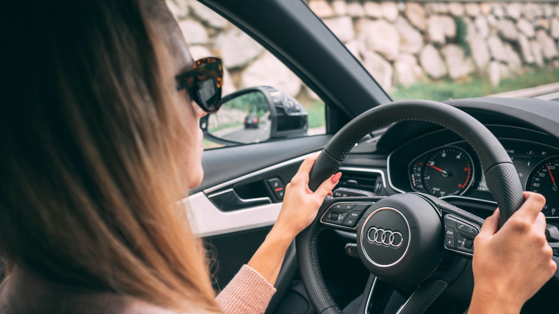 woman driving car