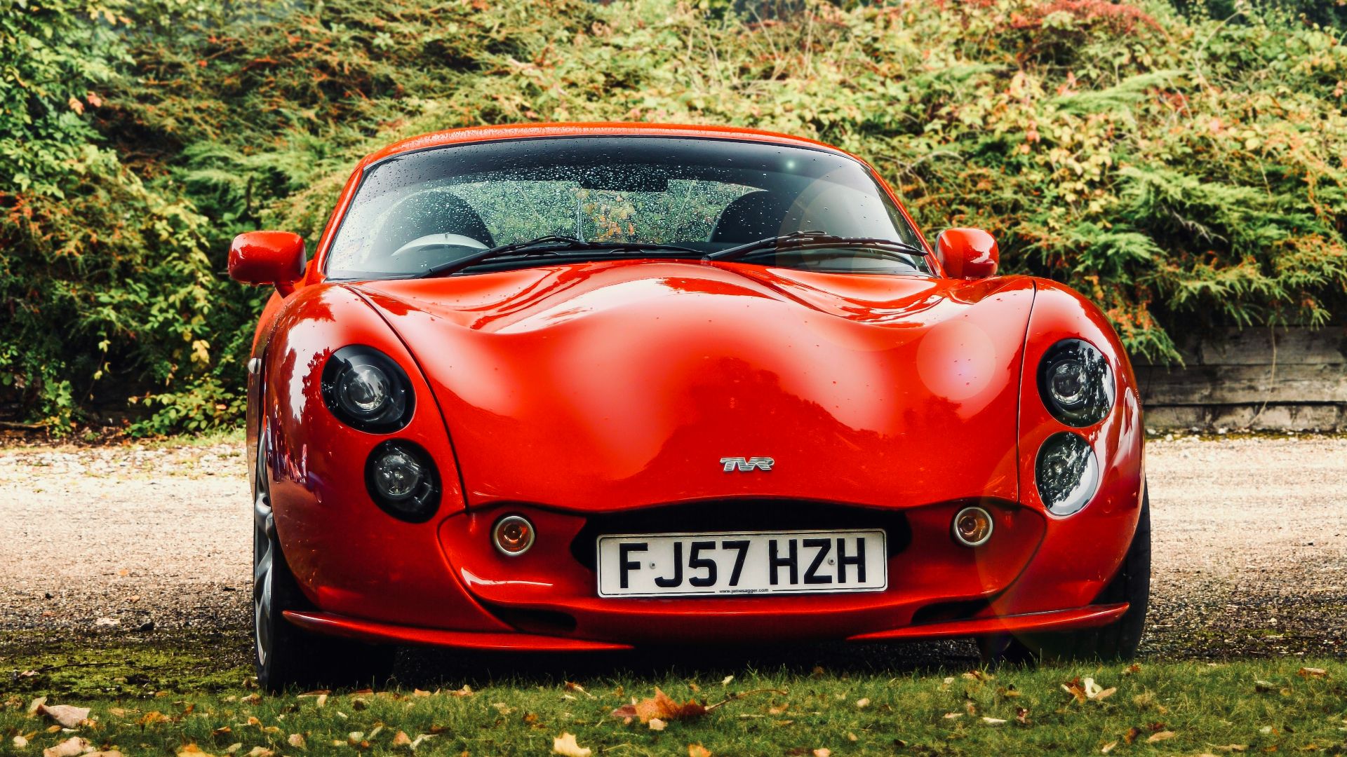 red supercar on grass